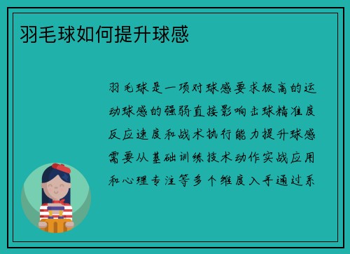 羽毛球如何提升球感